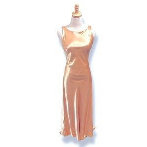 Vintage Kamisato Elegant Satin Maxi Gown Dress in Gold Shimmer and Tie Back 6